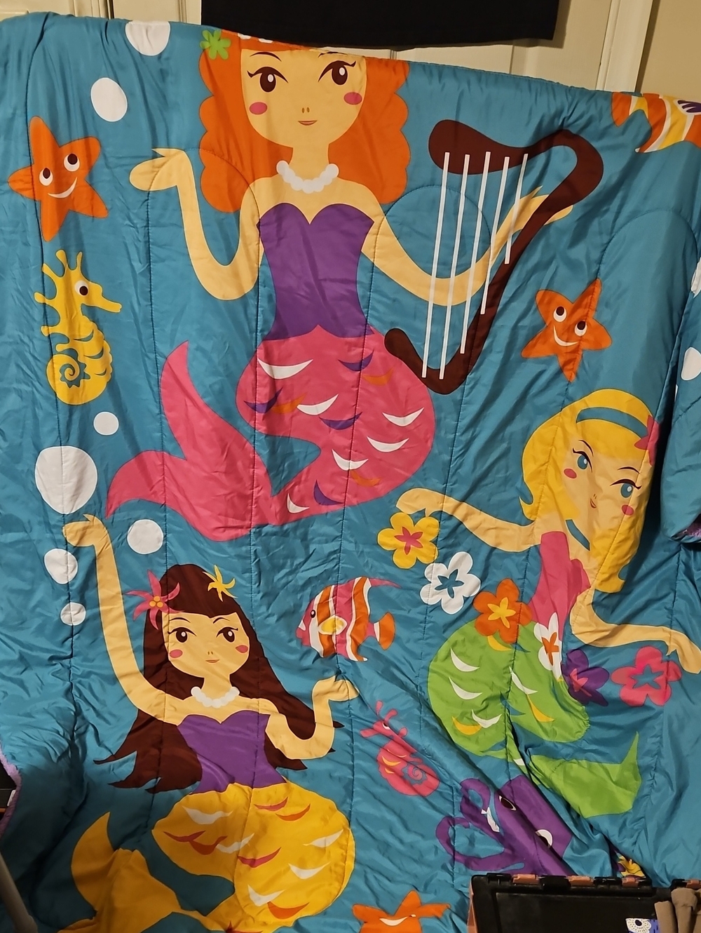 Children's Mermaid Comforter in Teal, Pink & Yellow